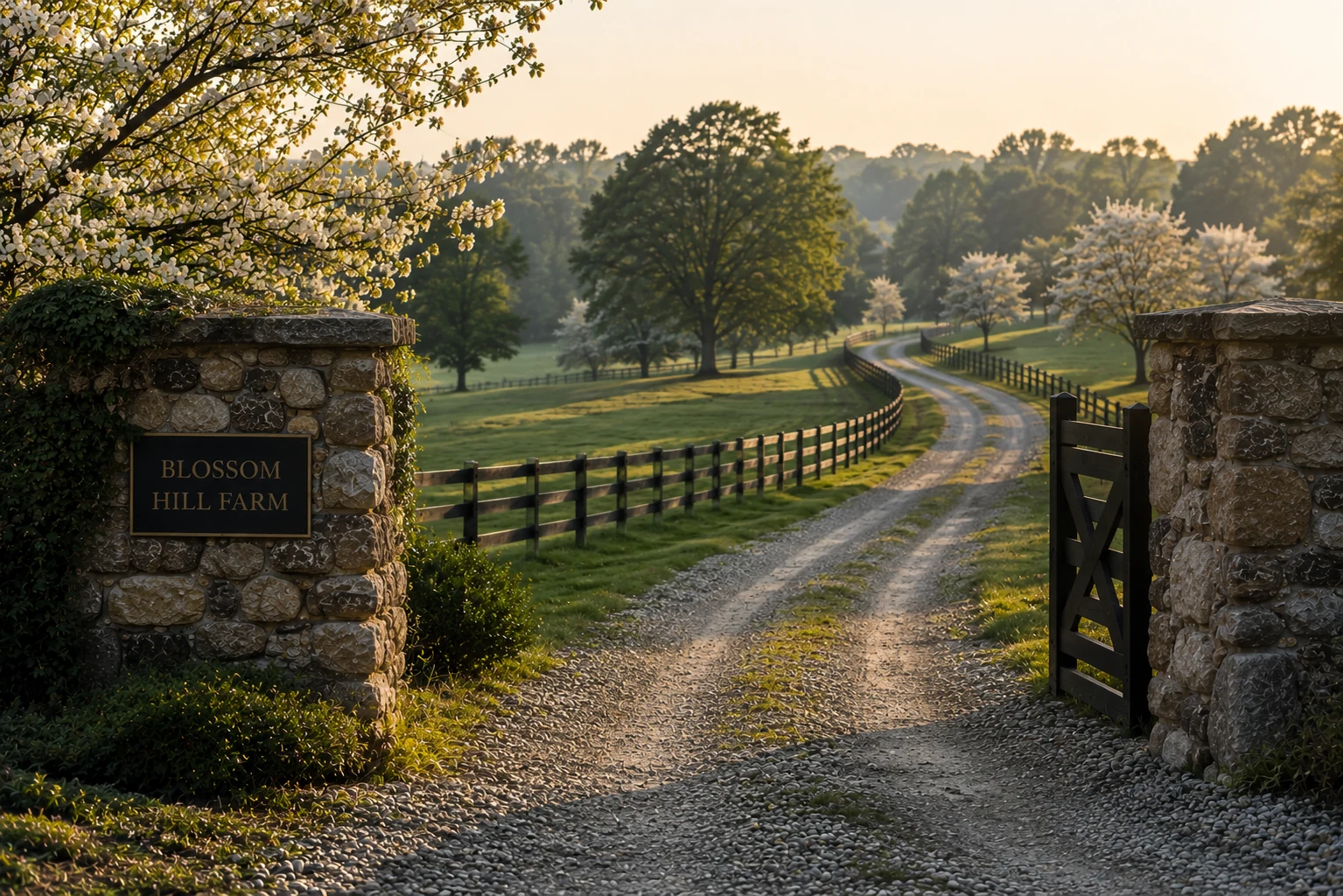 Tree-lined country entrance with established grounds